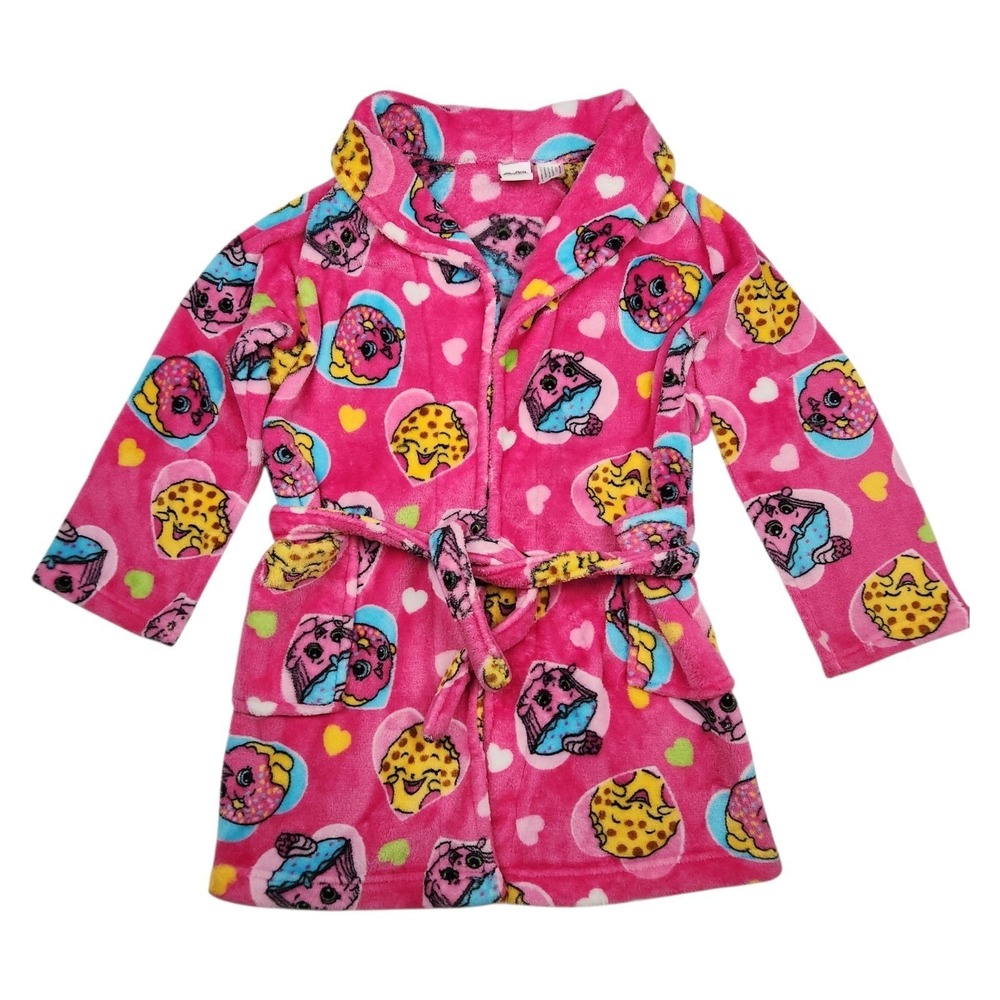 Shopkins Fleece Robe Pink Girls Sz 8–10 / M Cupcake Donut Print Sleepwear Cozy